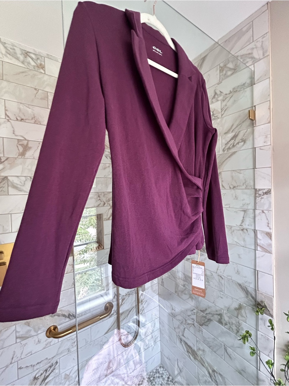 Slim Fit Purple Wrap V-Neck Sweater - Picture 5 of 6